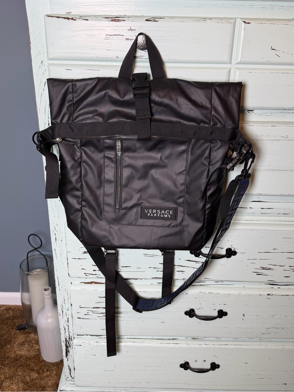 Versace Parfums Black Roll-Top Backpack. Like new condition.